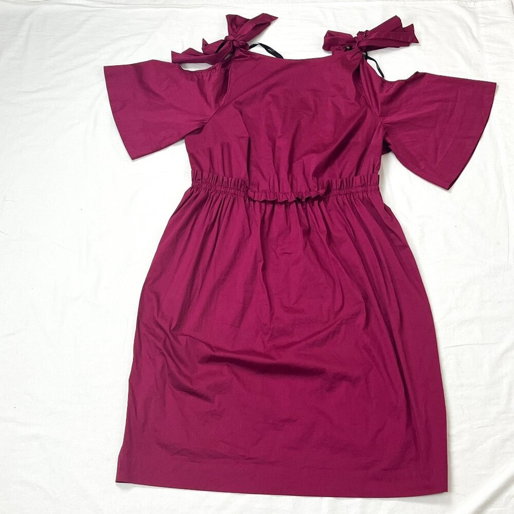 Eloquii Sz 16 Burgundy Cold Shoulder Dress Bows Bell Sleeves Ruffle Cinch Waist